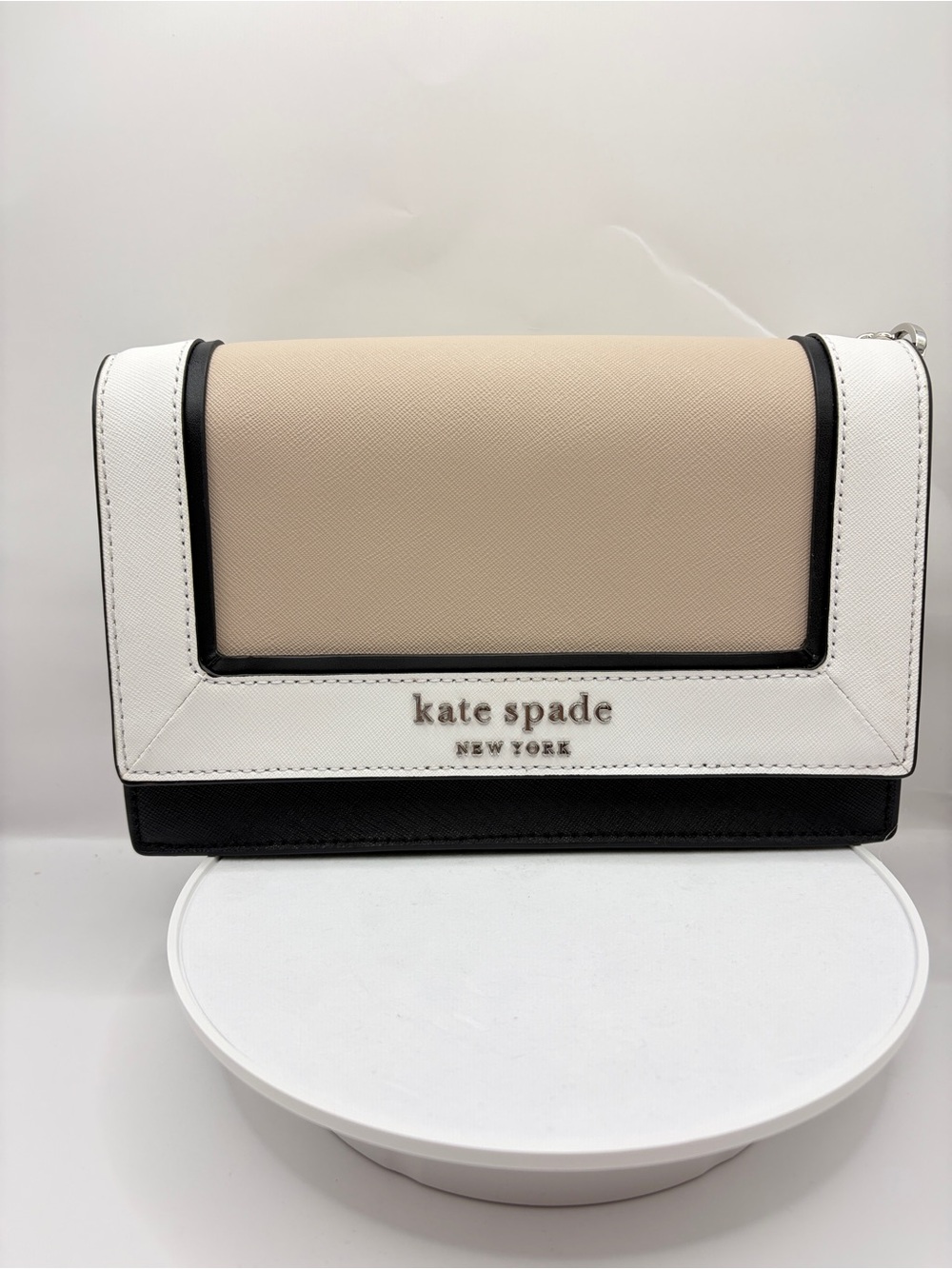 kate spade Colorblock Leather Crossbody in Beige, White & Black